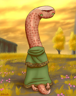 5_toes ambiguous_gender anthro barefoot biped blush cape capelet clothed clothing cloud cloudy_sky earless eyelashes fangs feet flower grass green_cape green_capelet green_clothing green_eyes kneeling long_neck looking_at_viewer looking_back mole_under_mouth on_ground open_mouth orange_body orange_scales orange_sky outside plant pose pupils rear_view scales short_tail sky slit_pupils snout solo tail tapering_tail teeth thick_tail toes tree upside_down_head ventral_scales bearyboo elden_ring fromsoftware zorayas legged_snake manserpent reptile scalie snake 2024 absurd_res cel_shading colored digital_drawing_(artwork) digital_media_(artwork) full-length_portrait hi_res line_art portrait shaded signature female_(lore)