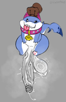 anthro balls big_butt big_penis bodily_fluids butt duo feral genitals huge_penis hyper hyper_genitalia hyper_penis male musky_penis penis sweat sweaty_balls sweaty_genitalia piritas_(artist) jeff_the_land_shark aquatic fish shark