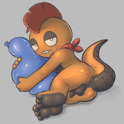 anthro anus backsack balloon balloon_fetish balls blue_balloon butt feet freckled_butt freckled_face freckled_shoulders freckles genitals holding_balloon humanoid_genitalia humanoid_penis inflatable looking_at_viewer male penis scarf solo tail badipoki nintendo pokemon generation_5_pokemon pokemon_(species) scrafty absurd_res hi_res