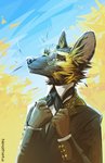 5_fingers anthro black_nose clothed clothing fingers male smile solo yellow_eyes neotheta nomax_(character) african_wild_dog canid canine mammal 2020 digital_media_(artwork) hi_res