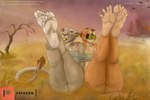 anthro bastinado bound claws duo falaka feet feet_torture female foot_fetish humanoid_feet plantigrade soles toes torture robinthefox disney the_lion_king nala_(the_lion_king) felid feline lion mammal pantherine