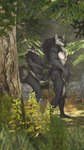 anthro black_sclera duo eye_contact female fluffy fluffy_chest fluffy_tail forest looking_at_another male neck_tuft outside plant smile surprised_expression tail tail_grab tail_hug tree tuft yellow_eyes wolfikous petruz_(copyright) wolf_(petruz) canid canine canis mammal wolf 3d_(artwork) digital_media_(artwork) hi_res source_filmmaker_(artwork)