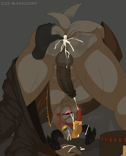 anthro anus backsack balls blush bodily_fluids bottomwear bottomwear_down butt clothed clothing clothing_aside cum cum_in_ass cum_inside cum_on_face cum_on_hand cum_string cumshot disembodied_hand ejaculation erection eyewear genital_fluids genitals ghost_hand glans hand_on_butt hat headgear headwear horn humanoid_genitalia male monocle open_mouth orgasm pants pants_down partially_clothed penis presenting presenting_hindquarters simple_background solo spread_anus spread_butt spreading steamy_breath sweat tail tail_motion tailwag tongue tongue_out top_hat topwear wet wet_body klr-rio overlord_(series) ulbert_alain_odle bovid caprine goat mammal 2025 absurd_res digital_media_(artwork) hi_res