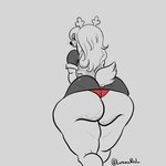 anthro antlers big_butt bottomwear butt cellulite clothed clothing female hair horn huge_butt ineffective_bottomwear ineffective_clothing long_hair low-angle_view miniskirt panties skirt solo sweater thick_thighs topwear underbutt underwear upskirt vest worm's-eye_view luminared deltarune undertale_(series) noelle_holiday deer mammal monster new_world_deer reindeer digital_media_(artwork) hi_res monochrome