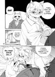 anthro dialogue fur japanese kemono male male/male text 1boshi canid canine fox mammal comic greyscale hi_res japanese_text monochrome