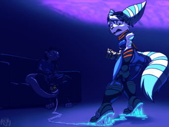 anthro blue_eyes boots breasts butt clothing cybernetic_arm cybernetic_limb duo ear_piercing ear_ring eyelashes eyewear eyewear_on_head female footwear furniture gloves glue goggles goggles_on_head handwear male open_mouth piercing prehensile_tail ring_piercing scarf sex shoes sitting sofa stick stripes stuck tail tail_around_penis tail_fetish tail_play tail_sex tailjob gluepaw ratchet_and_clank sony_corporation sony_interactive_entertainment rivet_(ratchet_and_clank) american_opossum lombax mammal marsupial virginia_opossum 2026 4:3