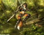 anthro arbalist armor biped boots clothed clothing crossbow detailed_background dipstick_tail dual_wielding female footwear forest high_heeled_boots high_heels holding_melee_weapon holding_object holding_sword holding_weapon leather leather_armor legwear markings melee_weapon midriff nature outside plant ranged_weapon shoes solo sword swordsman tail tail_markings thigh_boots thigh_highs tree unconvincing_armor warrior weapon wood selker selker_ari fleur canid canine fox mammal 5:4