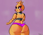 anthro anthrofied bib big_butt black_sclera blush blush_stickers bottomwear breasts butt clothing eyebrows eyelashes female huge_butt huge_thighs lips looking_back looking_down machine non-mammal_breasts shorts smile solo thick_thighs under_boob white_eyes wide_hips yellow_body thiccchicken five_nights_at_freddy's five_nights_at_freddy's_2 scottgames toy_chica_(fnaf) animatronic avian bird chicken galliform gallus_(genus) phasianid robot 2021 digital_media_(artwork) hi_res