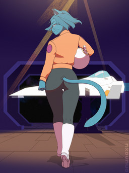 anthro armor biped blue_body blue_fur blue_hair boots bottomwear clothed clothed_anthro clothed_female clothing exposure_variation female female_anthro footwear fur furgonomic_bottomwear furgonomics hair headgear helmet jacket looking_at_viewer looking_back looking_back_at_viewer pants shoes short_hair solo spacecraft text topwear vehicle walking noxu whisker_squadron:_survivor olivia_(whisker_squadron:_survivor) domestic_cat felid feline felis mammal 2024 artist_name cel_shading digital_drawing_(artwork) digital_media_(artwork) english_text hi_res shaded