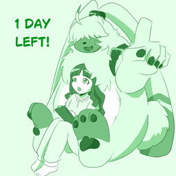 anthro belt duo female fluffy hair hair_over_eyes long_ears male pawpads sitting size_difference smile bandai_namco digimon digimon_ghost_game angoramon_(ghost_game) ruri_tsukiyono angoramon digimon_(species) human mammal 1:1 hi_res