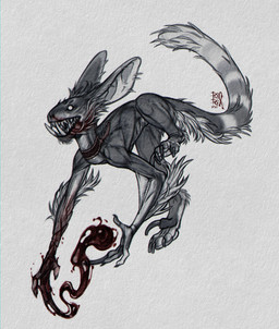 ambiguous_feral ambiguous_gender blood_on_arm brown_collar collar empty_eyes feral fur grey_body grey_fur grey_tail magic_user markings open_mouth simple_background solo striped_markings striped_tail stripes tail tail_markings white_background white_eyes white_tail wounded riorix chimera 2025 dated hi_res