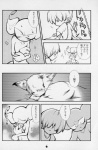 2007 alien black_and_white carpet comic damaged dialogue domestic_cat earthbound_(series) felid feline felis female giygas hair hug human japanese japanese_text long_hair male mammal monochrome morphine_(artist) nintendo porky_minch scar size_difference slim text translated