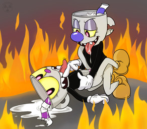 anal anal_penetration bodily_fluids bottomless clothed clothed_sex clothing cum cum_on_belly cum_on_body cum_on_self cunnilingus_gesture drooling duo fire footwear for_a_head genital_fluids genitals gesture glistening_eyelids gloves glowing glowing_eyes half-closed_eyes handwear hell humanoid_on_humanoid looking_at_viewer male male/male male_penetrated male_penetrating male_penetrating_male narrowed_eyes not_furry penetration penis pink_eyes saliva sex shoes suggestive suggestive_gesture tongue tongue_out yellow_sclera toxic-boner cuphead_(game) cuphead_(character) evil_cuphead mugman vile_mugman animate_inanimate humanoid object_head digital_media_(artwork) brother_(lore) brothers_(lore) incest_(lore) sibling_(lore)