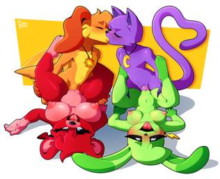 ambiguous_fluids anthro big_breasts black_nose breasts female fur green_body green_fur group heart_jewelry heart_tail jewelry long_tail male male/female moan necklace nipples orange_body orange_fur penetration pink_nipples purple_body purple_fur red_body red_fur tail tongue tongue_out vaginal vaginal_penetration bere_dolly_art bere_nsfw mob_entertainment poppy_playtime smiling_critters bobby_bearhug catnap_(poppy_playtime) dogday_(poppy_playtime) hoppy_hopscotch bear canid canine canis domestic_cat domestic_dog felid feline felis lagomorph leporid mammal rabbit ursine hi_res