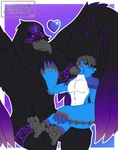 anthro duo male patting sitting size_difference fuenmax avian bird corvid corvus_(genus) falcon falconid oscine passerine raven absurd_res hi_res