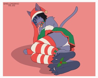 accidental_holly anthro barefoot border bottomwear butt candy candy_cane christmas_clothing christmas_headwear clothing dessert feet female food foot_fetish hat headgear headwear holidays holly_(plant) humanoid_feet looking_at_viewer panties plant plantigrade santa_hat simple_background skirt solo underwear white_border melonvino christmas norrigan_(melonvino) domestic_cat felid feline felis mammal hi_res