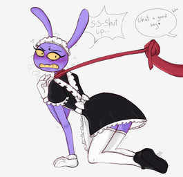 all_fours anthro apron black_clothing black_footwear black_shoes blush clothed clothing crossdressing duo female footwear legwear maid_uniform male male/female shoes stockings uniform white_apron white_clothing white_legwear white_stockings dany_trash_(artist) gumdogtrash glitch_productions the_amazing_digital_circus gangle_(tadc) jax_(tadc) hi_res