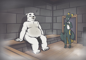 anthro areola biped black_body black_fur breasts casual_nudity duo female fur genitals humanoid_genitalia humanoid_hands humanoid_penis inside male multicolored_body multicolored_fur nipples nude nude_anthro nude_female nude_male overweight overweight_anthro overweight_male penis pokemorph sauna small_breasts vulva white_body white_fur yellow_areola yellow_nipples conditional_dnp quin-nsfw nintendo pokemon bear eeveelution generation_2_pokemon mammal pokemon_(species) polar_bear umbreon ursine hi_res