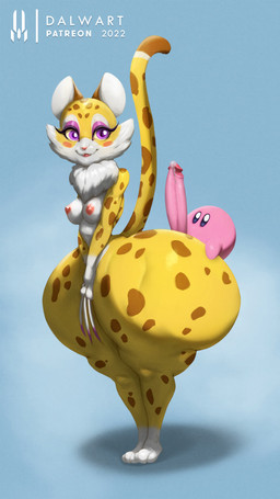 anthro big_butt big_penis blush breasts bubble_butt butt claws countershading duo female genitals hot_dogging huge_butt huge_hips huge_penis huge_thighs hyper hyper_butt hyper_hips hyper_thighs imminent_sex male male/female nipples nude penis purple_eyes sex smile thick_thighs wide_hips dalwart kirby_(series) kirby_and_the_forgotten_land nintendo clawroline kirby alien felid leopard mammal pantherine waddling_head 2022 9:16 digital_media_(artwork) hi_res