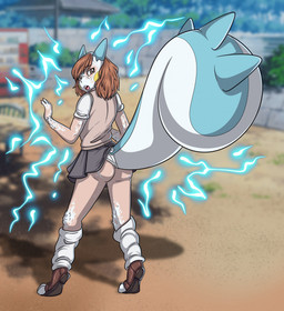 aged_up ankle_socks anthro bottomwear brown_hair butt clothed clothing clothing_lift electricity female footwear fur fur_growth growth hair lightning looking_back massive_tail mid_transformation miniskirt raised_bottomwear raised_clothing raised_skirt school_uniform skirt skirt_lift socks solo species_transformation surprised torn_bottomwear torn_clothing torn_shoes transformation uniform white_body white_fur yellow_cheeks blacksheeptfs nintendo pokemon misaka_mikoto generation_4_pokemon human mammal pachirisu pokemon_(species) hi_res