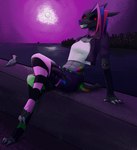 alternative_fashion anthro armwear clothing crop_top female glowing glowing_eyes gun legwear machine midriff punk ranged_weapon rgb_lighting shirt solo sparklefur stockings topwear weapon tomskeleton avian bird canid canine gull lari larid mammal robot absurd_res hi_res