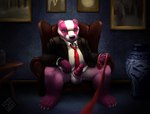 anthro bottomless bottomless_male clothed clothing detailed_background dominant dominant_male erection eyewear first_person_view fur genitals glasses holding_leash holding_object leash leashed_pov looking_at_viewer male offscreen_character penis pink_body pink_fur solo suit_and_tie tapering_penis pebblemakes laguna_crale badger european_badger mammal meles mustelid musteline hi_res