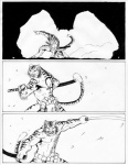 action_pose anthro belt black_and_white chen_xi-wang comic felid katana looking_at_viewer male mammal melee_weapon monochrome negy pantherine pose scar sword tiger weapon