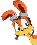 anthro blue_eyes eyewear eyewear_on_head fur goggles goggles_on_head male orange_body orange_fur semi-anthro simple_background solo surprised_expression white_background najalatte jak_and_daxter naughty_dog sony_corporation sony_interactive_entertainment daxter mammal mustelid ottsel digital_media_(artwork) hi_res