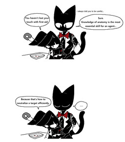 anthro biped black_tail blood bodily_fluids breasts car cleavage clothed clothing dialogue duo elipsis female fingers fur male mouthless pupils sitting slit_pupils speech_bubble standing tail text topwear vehicle sabgong vincent_(sabgong) vingo_(sabgong) domestic_cat felid feline felis lagomorph leporid mammal rabbit english_text