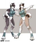 anthro bottomless clothed clothing digitigrade duo featureless_crotch female harness sled_harness stirrup_footwear gasmaskfox maki_(gasmaskfox) sonya_(gasmaskfox) alaskan_malamute canid canine canis domestic_dog greenland_dog mammal nordic_sled_dog spitz 2021 digital_media_(artwork) hi_res