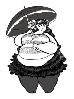 2_horns anthro belly belly_overhang belly_peeking_out big_belly big_breasts bottomwear breasts clothed clothing curled_horn eyelashes female fluffy frilly frilly_bottomwear frilly_clothing frilly_skirt hair holding_parasol horn legwear long_hair obese obese_anthro obese_female open_mouth open_smile overweight overweight_anthro overweight_female parasol pattern_clothing pattern_shirt pattern_topwear shirt simple_background skirt smile solo standing stockings striped_clothing striped_horn striped_shirt striped_topwear stripes thick_thighs topwear white_background wide_hips dorkass animal_crossing nintendo muffy_(animal_crossing) bovid caprine mammal sheep 2020 3:4 digital_drawing_(artwork) digital_media_(artwork) full-length_portrait greyscale monochrome portrait
