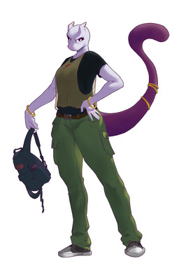 anthro backpack clothed clothing female purple_eyes simple_background solo werewolfgirlscuddlebest unknown_artist nintendo pokemon generation_1_pokemon legendary_pokemon mewtwo pokemon_(species) hi_res