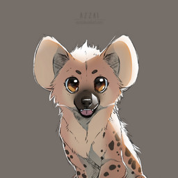 ambiguous_gender big_ears black_nose brown_eyebrows brown_eyes brown_markings brown_spots eyebrows fangs female feral fur looking_at_viewer markings open_mouth open_smile pink_tongue simple_background smile smiling_at_viewer solo spots spotted_body spotted_fur spotted_markings tan_body tan_fur teeth tongue young young_ambiguous young_feral azzai hyena mammal spotted_hyena 1:1 2018 cel_shading colored colored_sketch digital_drawing_(artwork) digital_media_(artwork) shaded sketch