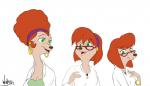 accessory afro anthro bracelet brown_nose clothed clothing ear_piercing eyelashes eyewear female glasses green_eyes group hair hair_accessory hairband jewelry looking_at_viewer open_mouth open_smile piercing red_hair short_hair simple_background smile white_background winstar disney goof_troop sylvia_marpole canid canine canis domestic_dog mammal 2017 signature