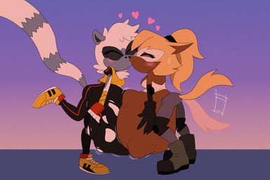 abdominal_bulge ambiguous_gender anthro blush bodily_fluids clothed clothing duo eyes_closed female female/female female_anthro female_pred heart_symbol kiss_on_lips kissing motion_lines sweat sweatdrop tail tail_motion tailwag torn_clothing unwilling_prey vore clairecafe2 idw_publishing sega sonic_the_hedgehog_(comics) sonic_the_hedgehog_(idw) sonic_the_hedgehog_(series) tangle_the_lemur whisper_the_wolf canid canine canis lemur mammal primate ring-tailed_lemur strepsirrhine wolf 2023 absurd_res colored hi_res