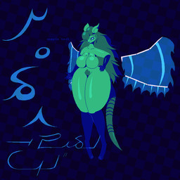 3_toes 5_fingers anthro big_breasts biped blue_background blue_body blue_sclera blue_skin bottomless breasts checkered checkered_background clothed clothing curvy_figure cybernetic_wing cybernetics eyelashes featureless_breasts feet female fingers front_view gesture glistening glistening_body glistening_breasts glistening_thighs green_body green_hair green_pubes green_skin green_tail hair hair_over_eye hand_gesture hand_on_hip long_legs long_tail looking_at_viewer machine non-mammal_breasts nude one_eye_obstructed one_eye_visible pattern_background plant pubes simple_background solo tail text thick_thighs toes v_sign vianaic_text white_eyes wide_hips spacestationery yona_(spacestationery) elemental_creature flora_fauna 1:1 character_name constructed_script digital_media_(artwork) english_text full-length_portrait paint.net_(artwork) portrait nonbinary_(lore)