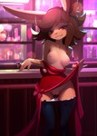 2019 5_fingers alcohol anthro areola bar beverage blush bodily_fluids breasts brown_hair clothed clothing clothing_lift detailed_background digital_media_(artwork) dress dress_lift female fingers genital_fluids genitals hair hi_res jewelry lagomorph leporid looking_at_viewer mammal nipples panties panties_down partially_clothed pendant presenting presenting_pussy public pussy pussy_juice_on_clothing pussy_juice_string rabbit signature smile solo tailhug_(artist) underwear underwear_down upskirt vaginal_fluids wet wet_clothing wet_panties wet_underwear wide_hips wine yulia_(bakedbunny)