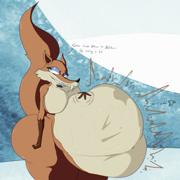anthro anthro_pred belly belly_slap big_belly big_breasts big_butt blue_eyes breasts brown_body brown_fur butt death fangs fatal_vore female female_pred fur grin huge_belly huge_butt multicolored_body multicolored_fur multiple_prey slap smile tail teeth text thick_thighs unwilling_prey vore weight_gain somethingsomething2077 blue_sky_studios ice_age_(series) scratte_(ice_age) mammal rodent saber-toothed_squirrel 1:1 absurd_res english_text hi_res