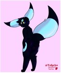 anthro balls black_body black_fur border butt eyewear fur genitals glasses male nude presenting presenting_hindquarters solo tail white_border vulpeku nintendo pokemon eeveelution generation_2_pokemon pokemon_(species) shiny_pokemon umbreon