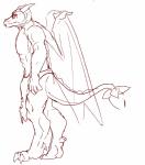 2017 absurd_res anthro bottomwear claws clothed clothing digital_media_(artwork) dragon eyewear glasses hi_res horn loincloth male mythological_creature mythological_scalie mythology omi_(omahku) omi_softpaws scalie sketch solo standing tail wings
