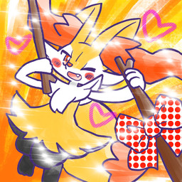 ambiguous_anthro ambiguous_gender anthro biped blush blush_stickers bow_ribbon cute_fangs digitigrade dipstick_tail fangs front_view heart_symbol holding_object holding_stick looking_at_viewer markings on_one_leg one_eye_closed open_mouth open_smile simple_background smile snout solo standing stick tail tail_markings teeth wink winking_at_viewer annyui0611 nintendo pokemon braixen canid generation_6_pokemon mammal pokemon_(species) 1:1 2024 digital_drawing_(artwork) digital_media_(artwork) hi_res japanese_description portrait three-quarter_portrait translated_description