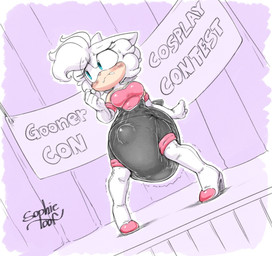 anthro big_diaper blue_eyes blush breasts bulge clothed clothing cosplay diaper erection erection_in_diaper erection_under_clothing feces fur gynomorph intersex pooping soiled_diaper soiling soiling_diaper solo stage standing unclean_diaper used_diaper using_diaper wearing_diaper white_body white_fur sophiepoof sega sonic_the_hedgehog_(series) rouge_the_bat sophie_(argento) eulipotyphlan hedgehog mammal hi_res