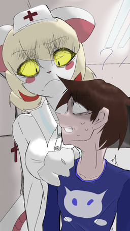angry blonde_hair blue_clothing brown_hair clothing door duo evil_face female frown grey_wall hair hand_on_shoulder hospital larger_female male male/female mouse_ears mouse_tail nurse_clothing nurse_uniform question_mark scared size_difference smaller_male tunnel uniform white_clothing yellow_eyes wolfninecloud_furb attack_on_titan terrible_mouse lorna_(terrible_mouse) ross_(terrible_mouse) human humanoid mammal murid murine rodent 9:16 hi_res