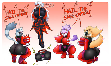 anthro big_breasts big_butt boombox boots breasts butt clothing dialogue emblem eyeshadow female female_anthro floating footwear hair hands_behind_back high_heeled_boots high_heels insignia long_hair makeup mask mind_control motion_lines multicolored_hair praise purple_body shoes short_hair submissive submissive_female text twerking uniform wearing_mask white_hair zipper quickcast idw_publishing sega sonic_frontiers sonic_the_hedgehog_(comics) sonic_the_hedgehog_(idw) sonic_the_hedgehog_(series) blaze_the_cat sage_(sonic) tangle_the_lemur whisper_the_wolf canid canine canis felid feline felis lemur mammal primate ring-tailed_lemur strepsirrhine colored digital_drawing_(artwork) digital_media_(artwork) english_text hi_res shaded soft_shading