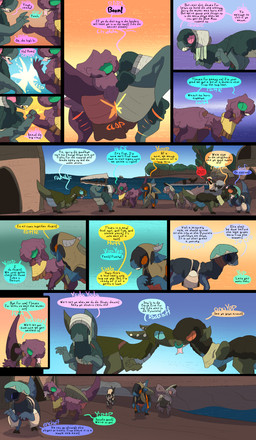 basket butt_bump container dialogue egg fantasy female feral gesture handshake male outside text thepatchedragon dragonscape mythology forl_(thepatchedragon) gila_(thepatchedragon) hiker_(thepatchedragon) jat_(thepatchedragon) rara_(thepatchedragon) dinosaur dragon drekir mythological_creature mythological_scalie prehistoric_species reptile saurischian scalie theropod absurd_res comic english_text hi_res