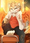 anthro blush classroom clothed clothing fur kemono male school smile solo tuft wings tsukane_yoda lifewonders tokyo_afterschool_summoners sitri_(tas) domestic_cat felid feline felis mammal absurd_res hi_res