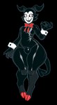 clothing cuff_links glistening glistening_body horn latex male null_bulge solo spade_tail tail thick_thighs tight_clothing wide_hips gronkusdoesagig parasitedeath el_diablo_(parasitedeath) demon humanoid alpha_channel hi_res