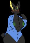 anthro areola black_body breasts cleavage clothed clothing female green_eyes simple_background solo thick_thighs transparent_background luna_(braingone) pats_(patrina_erubus) azorian canid canine fox hybrid mammal alpha_channel flat_colors