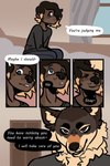 2:3 absurd_res anthro canid canine canis comic dialogue digital_media_(artwork) duo english_text fur hi_res kiss_on_forehead male male/male mammal mustelid oddbutokay otter simple_background speech_bubble text wolf