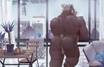 anthro anus back_muscles backsack balls beverage biped blue_sky butt chair chandelier coffee coffee_mug day detailed_background furniture genitals hair male muscular muscular_anthro muscular_male nude perineum plant rear_view short_hair sky solo table mamaduo alvin_(mamaduo) bear mammal 2020 hi_res